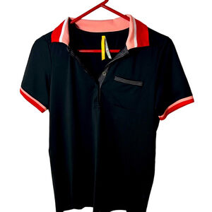 lole quarter button block with red and salmon, stripes, golf shirt medium y2k